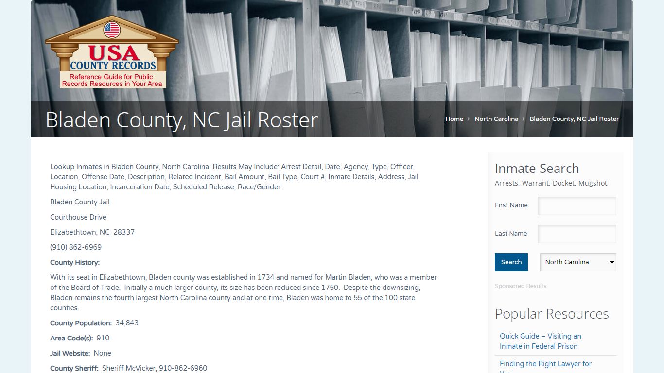 Bladen County, NC Jail Roster | Name Search